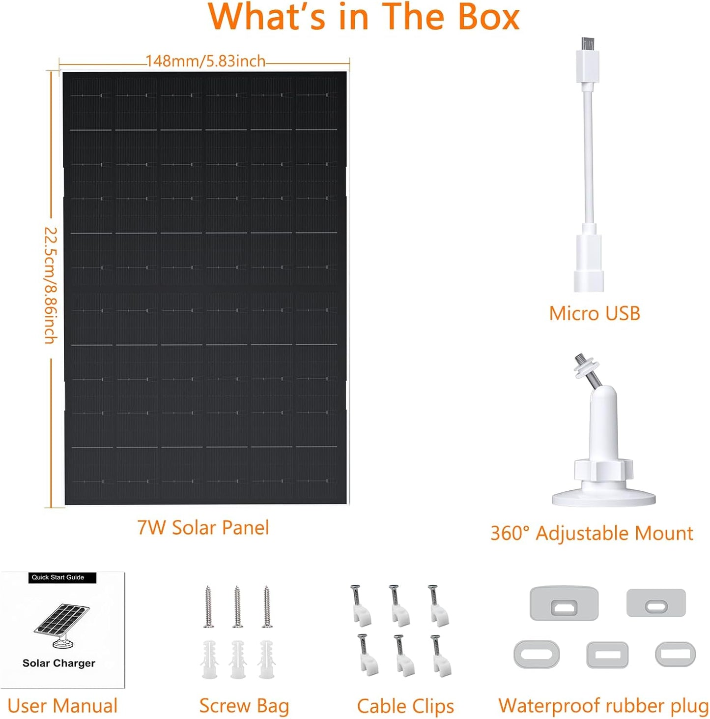 Panel solar 7W para EufyCam 2/2 Pro/2C/E20/E40 USB C