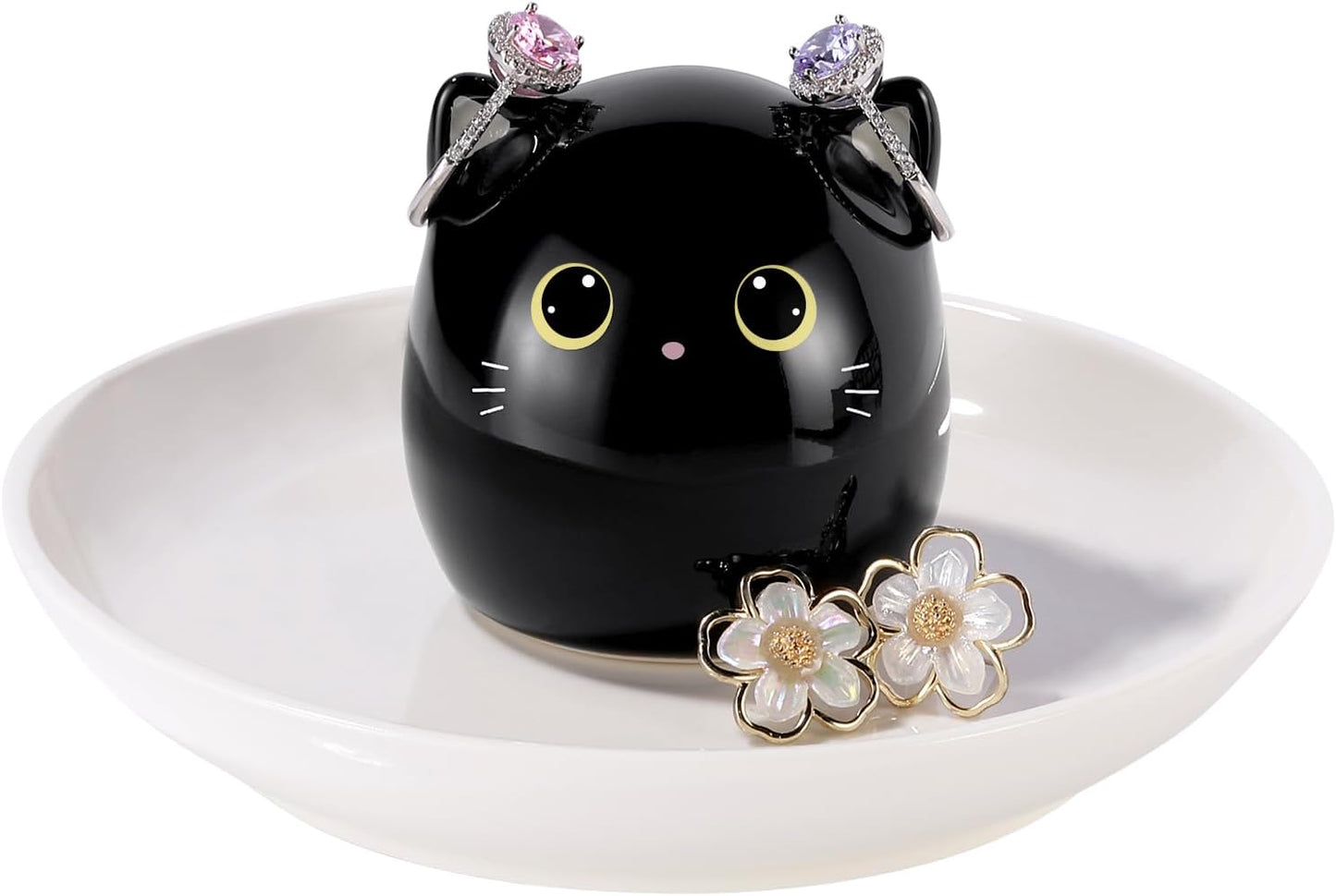 Soporte anillos con gato negro para joyas y regalos