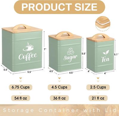 3 Pzas Tarros Metal Bambú para Café Té Azúcar