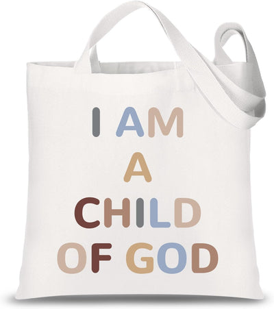 Bolsa de mano cristiana reutilizable con texto I Am A Child of God