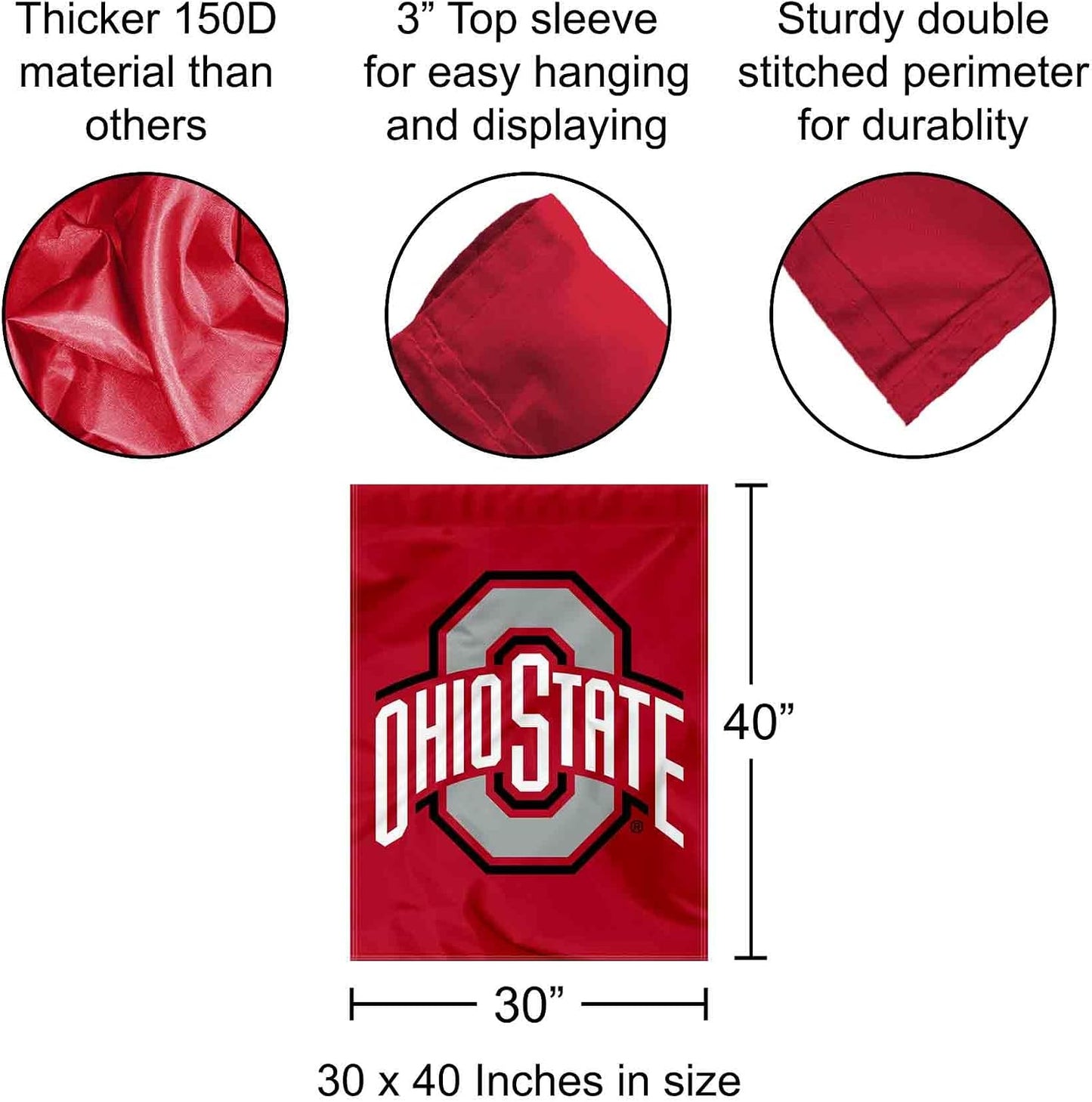 Bandera doble cara logotipo Buckeyes rojo