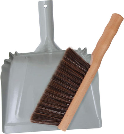 Juego Recogedor Cepillo Metal Escoba Madera Cerdas Suaves