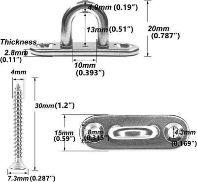 8 Ganchos Acero Inox 304 1.8" para Luces Exteriores