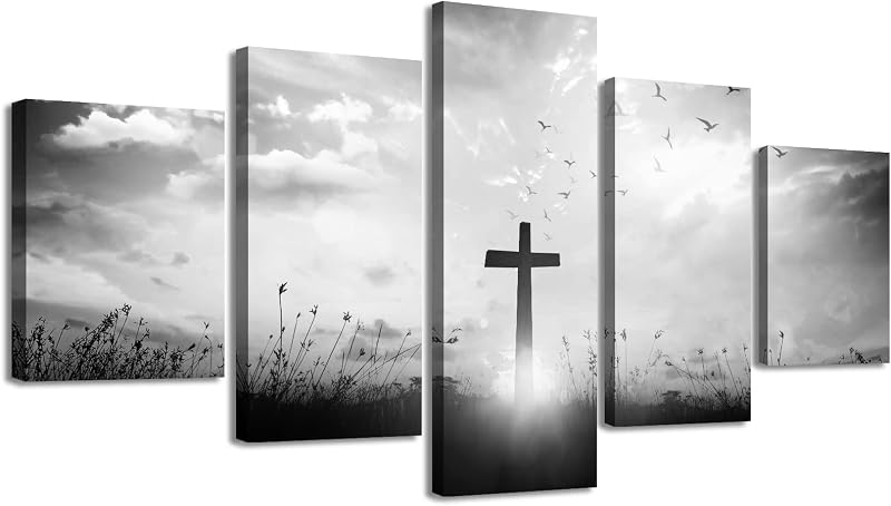 Arte pared blanco y negro religioso sala dormitorio