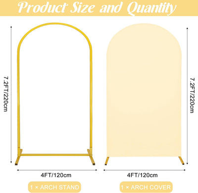 Soporte arco metal y telón elastano beige para bodas