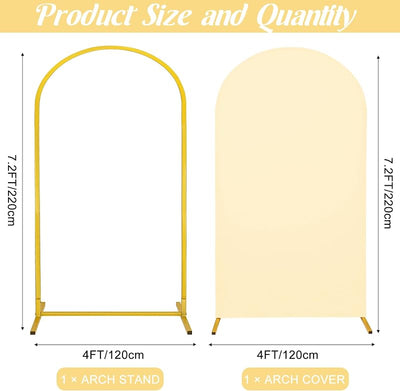 Soporte arco metal y telón elastano beige para bodas