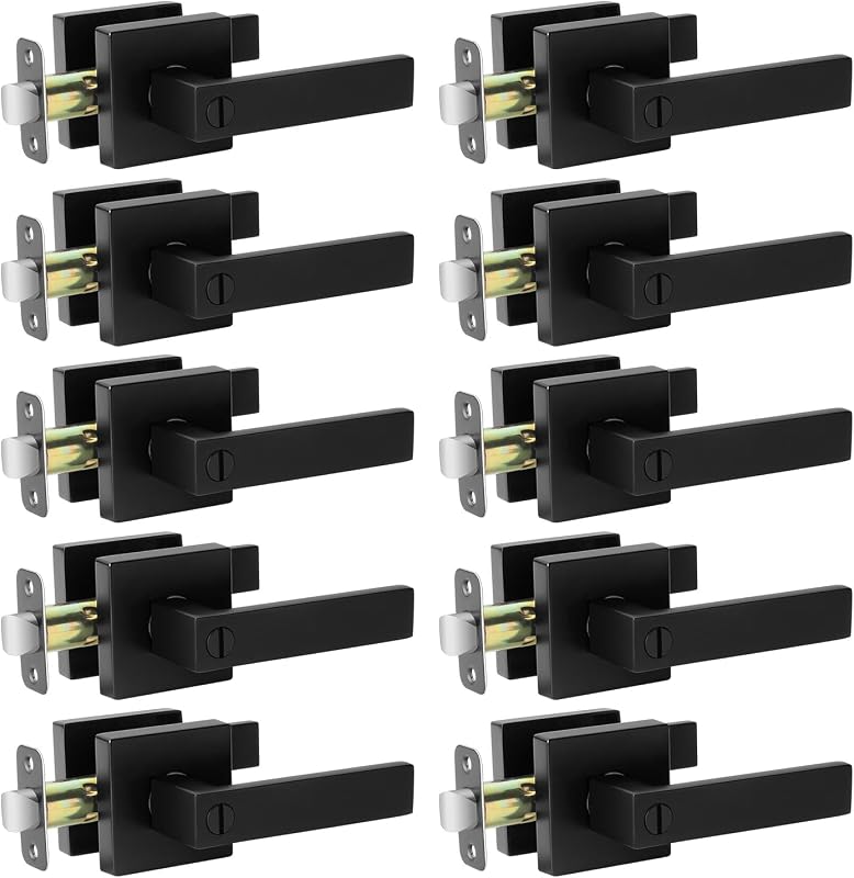 Set 10 Manijas Puerta Negro Cerradura Cuadrada Sin Llave