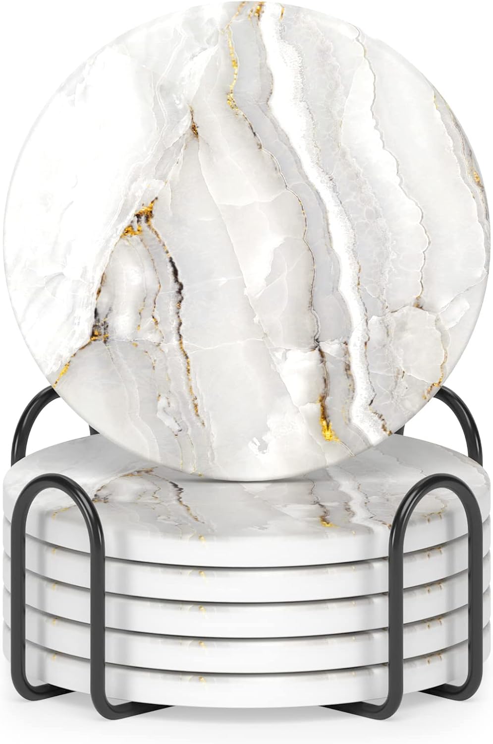 6 Pzas Posavasos Cerámica Corcho Decoración Hogar 4pulg Oro Blanco