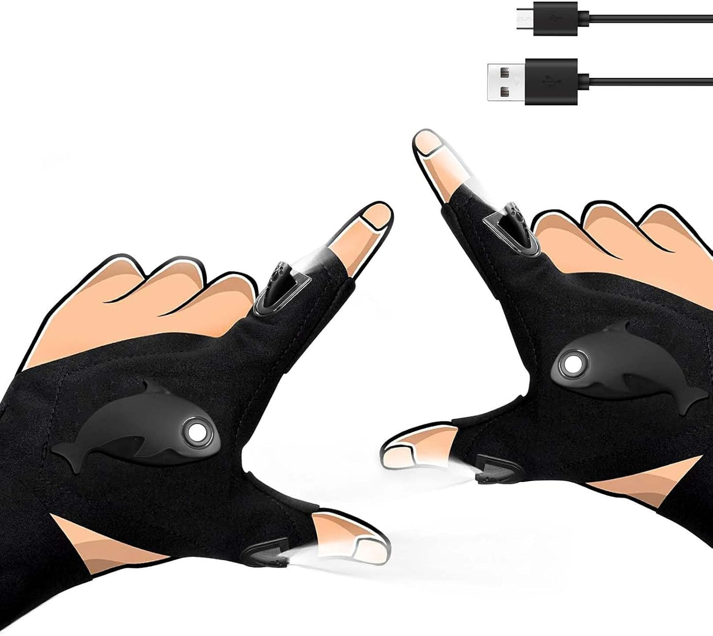 Guantes linterna LED recargables para reparar, pesca y auto