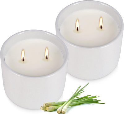 2 Velas Citronela Cerámica Blanca con Mechas Algodón