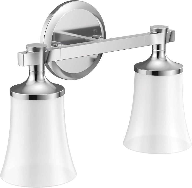 Lámpara baño doble montaje 2 luces vidrio esmerilado cromado