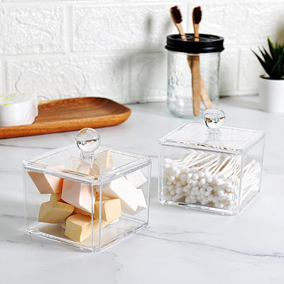 Soporte cuadrado acrílico Qtip con tapa para baño