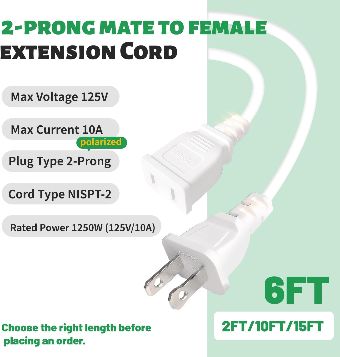 2 Cables Extensión 6ft 10A para Luces Navideñas