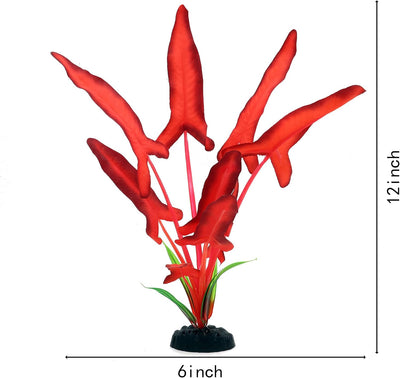 2 Pzas Planta Acuario Plástico 12pulg Rojo Oscuro