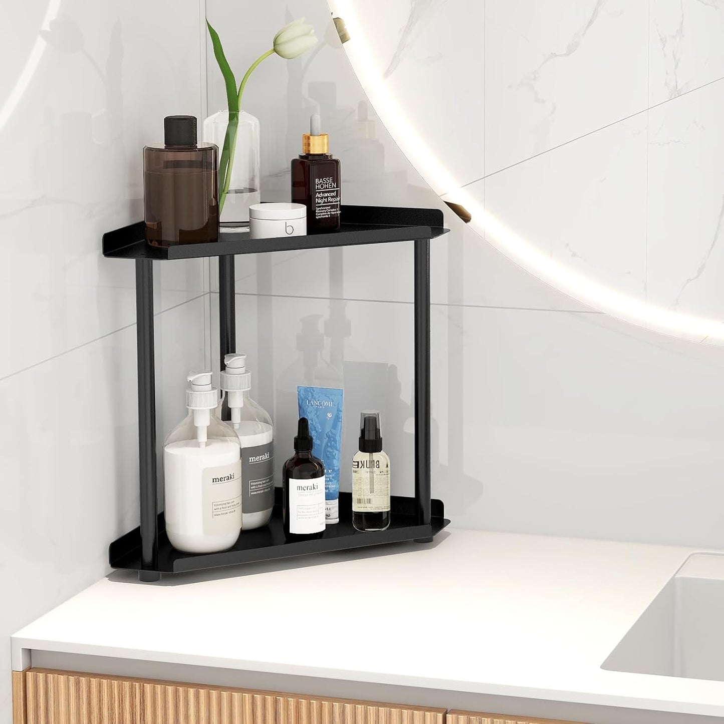 Organiz. esquinero baño 2 niveles color negro