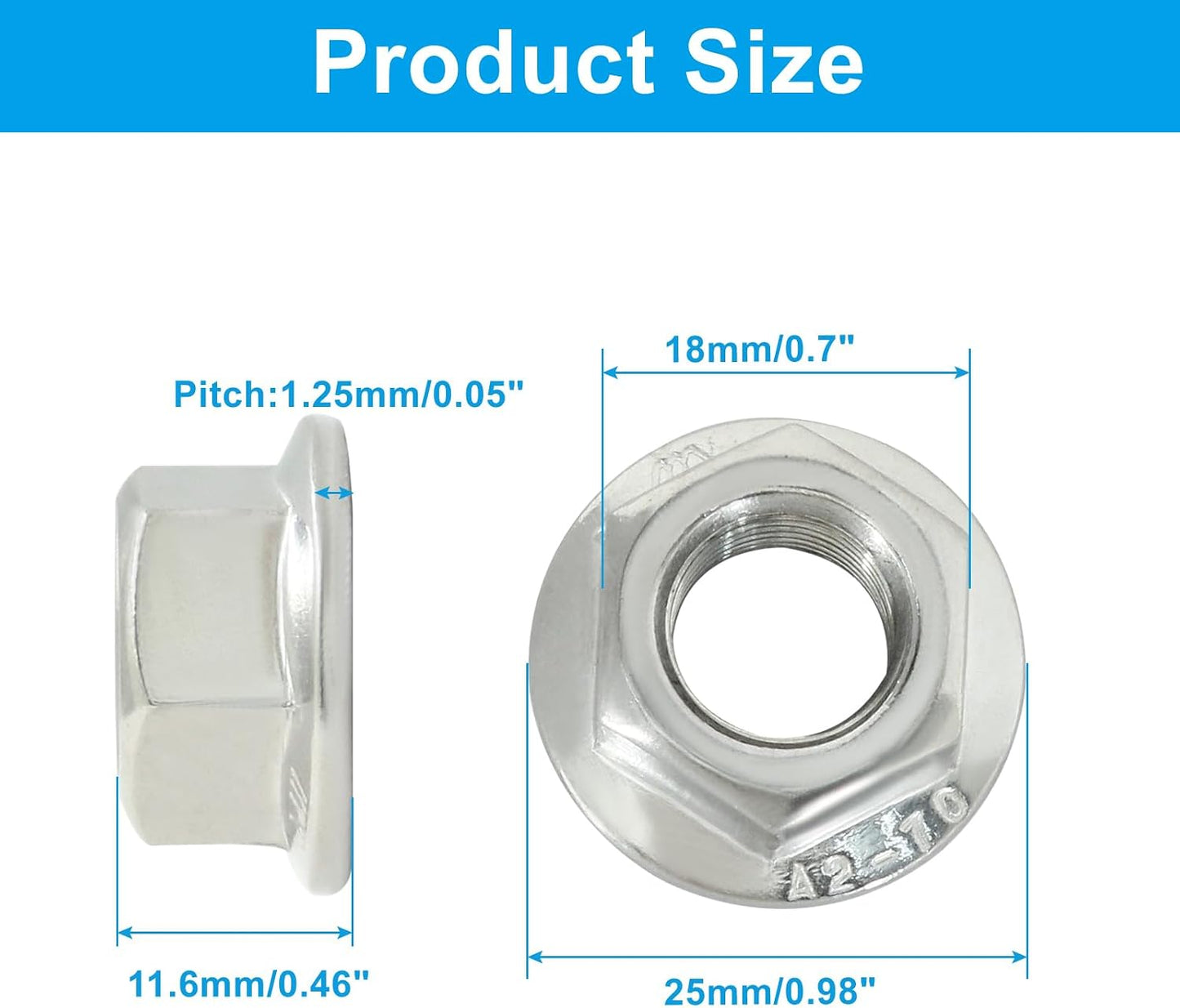 Tuercas hex M12 acero inox 304 18-8 rosca completa