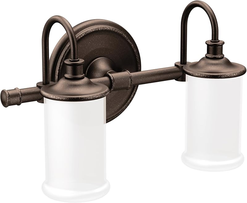 Lámpara baño doble montaje 2 luces vidrio esmerilado bronce