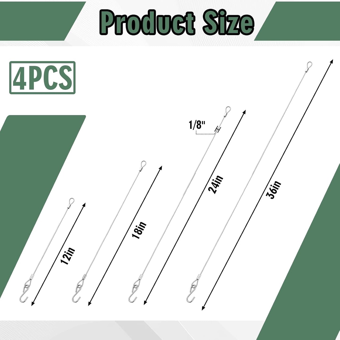 4 Cables Colgantes 12-36" Gancho S Protector PVC Flexible