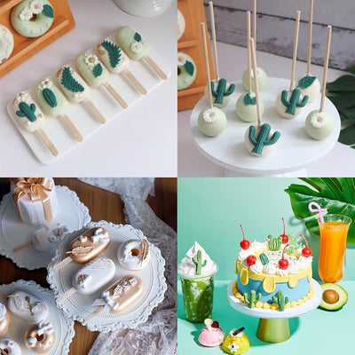 Moldes silicona fondant cactus pastel hawaiano decoración