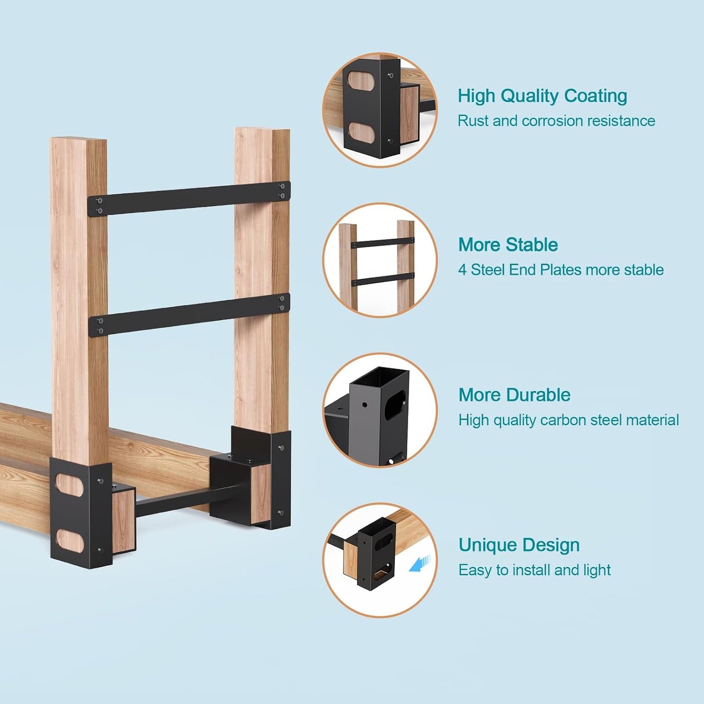 Estante leña exterior soporte apilable set 4 negro