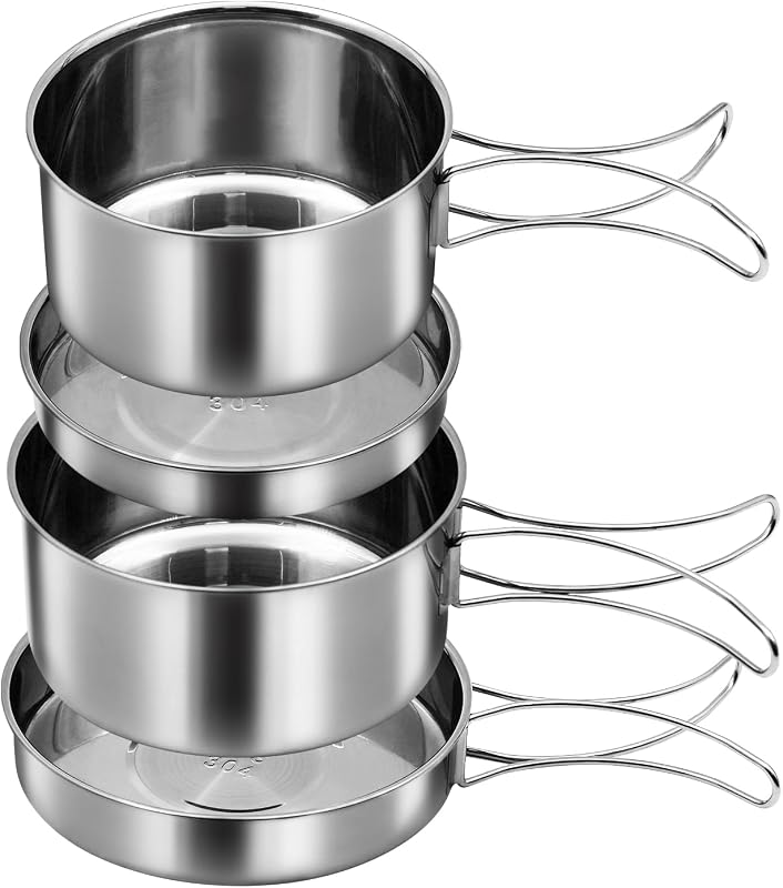 Set 4 Ollas Acero Inox 18/8 para Camping y Picnic