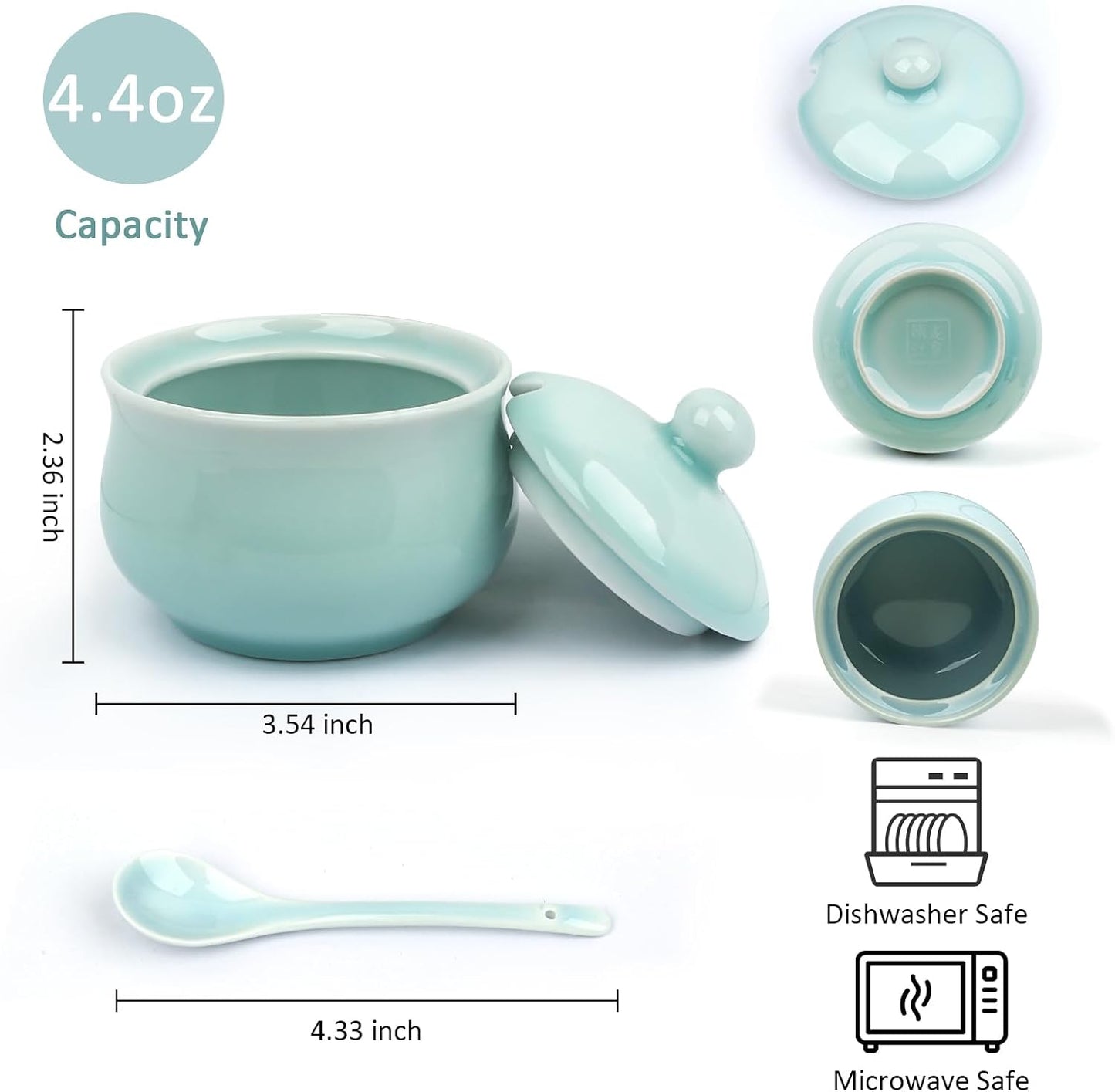 Bodega sal porcelana con tapa cuchara 4.4oz celadón