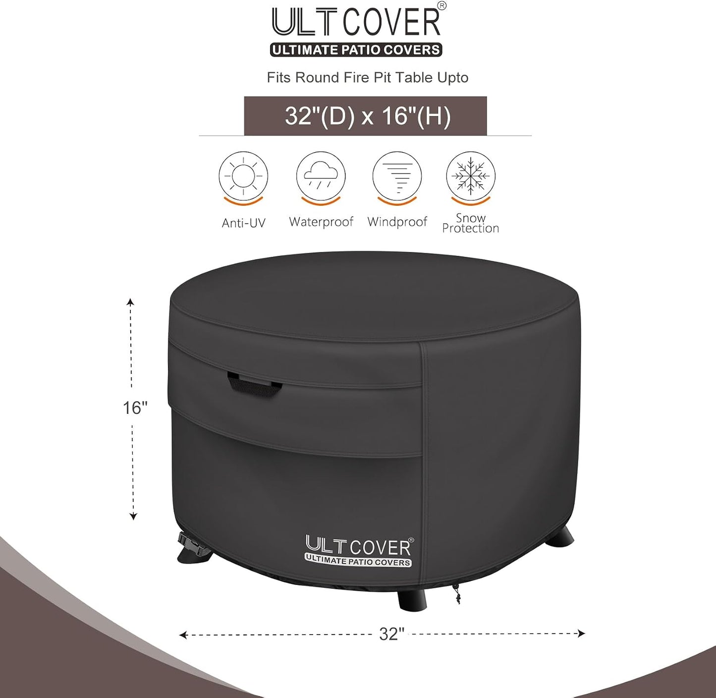 Funda mesa fogata patio redonda 32pulg impermeable negro