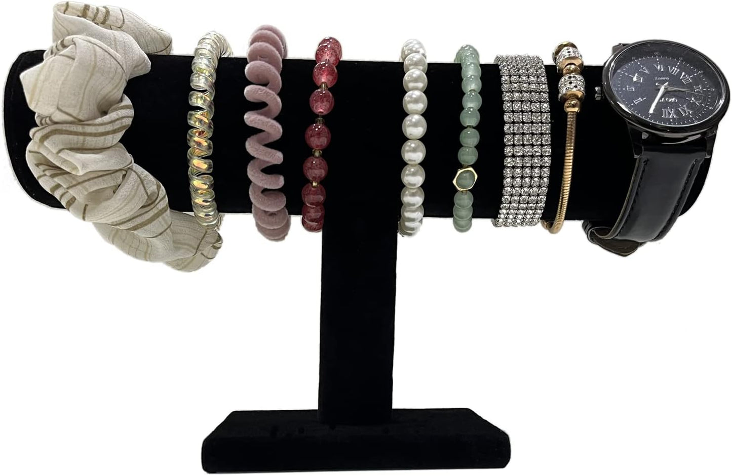 Soporte pulseras barra T terciopelo negro