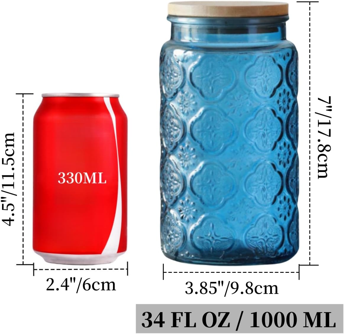 Tarro vidrio azul 34oz para azúcar café té galletas