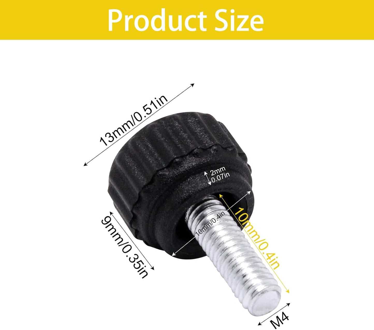 Tornillo M4 x 0.394pulg acero carbono perilla montaje negro