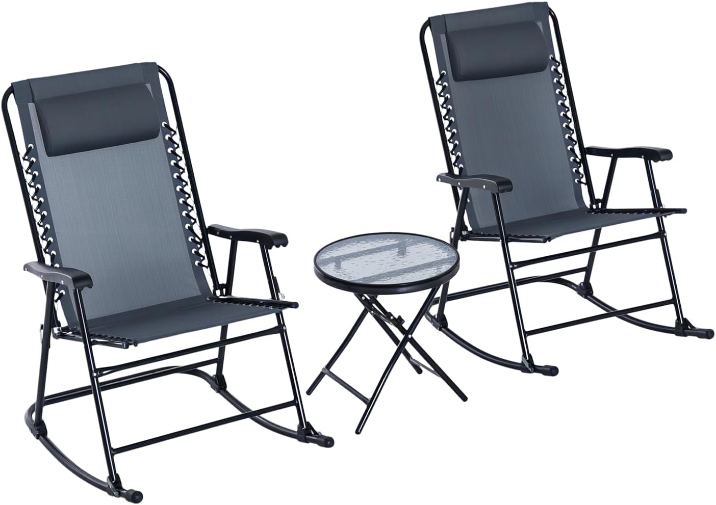 Set 3 Pzas Mesa Mecedora Plegable Cristal Gris