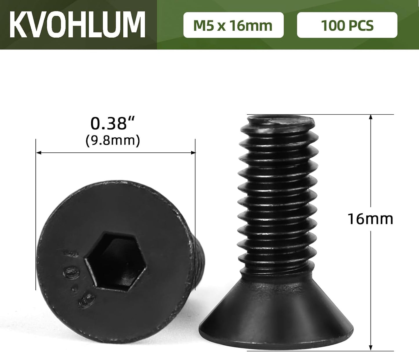 100 Pzas Tornillos M5x16mm Acero Carbono Grado 10.9
