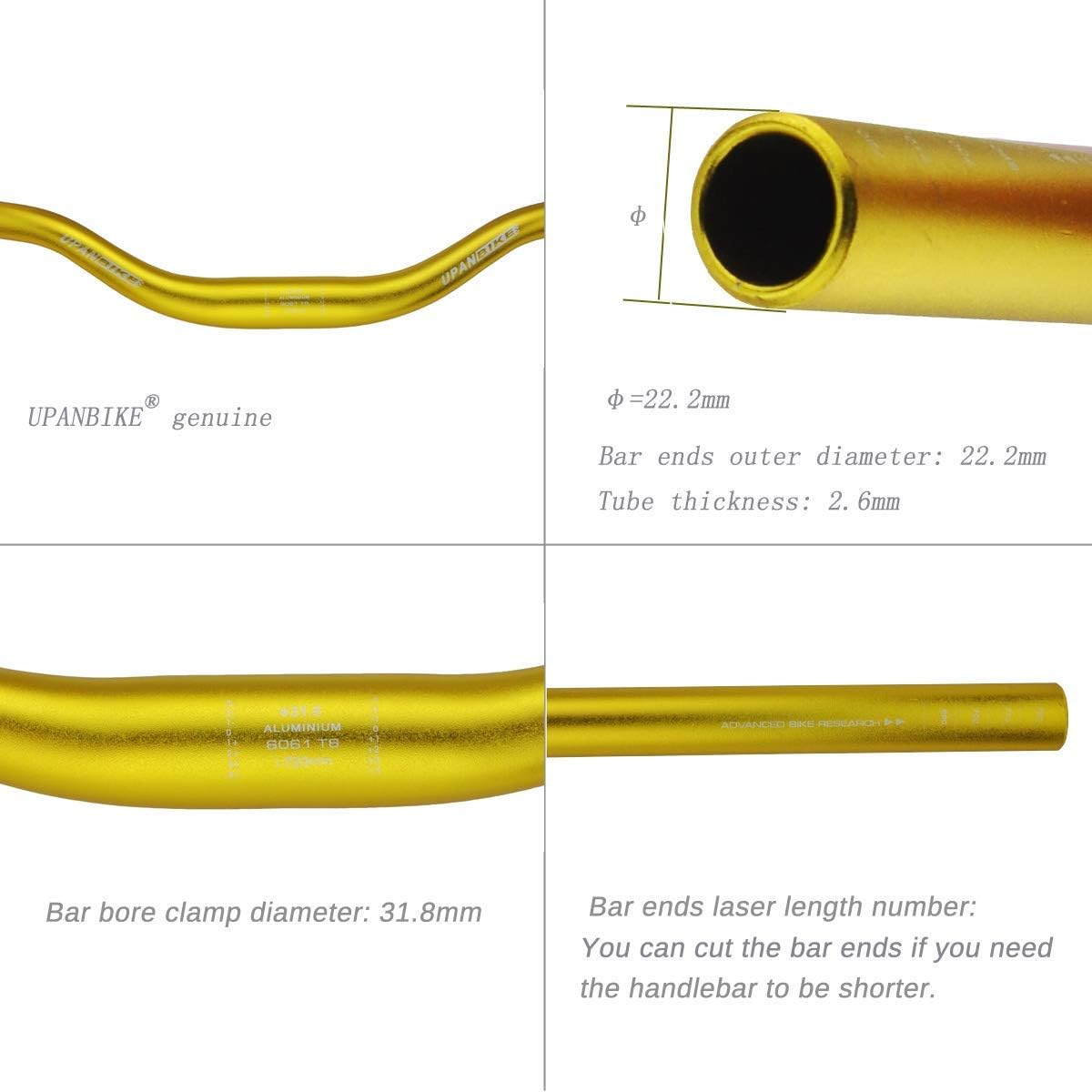 Manillar MTB aluminio 780mm color dorado