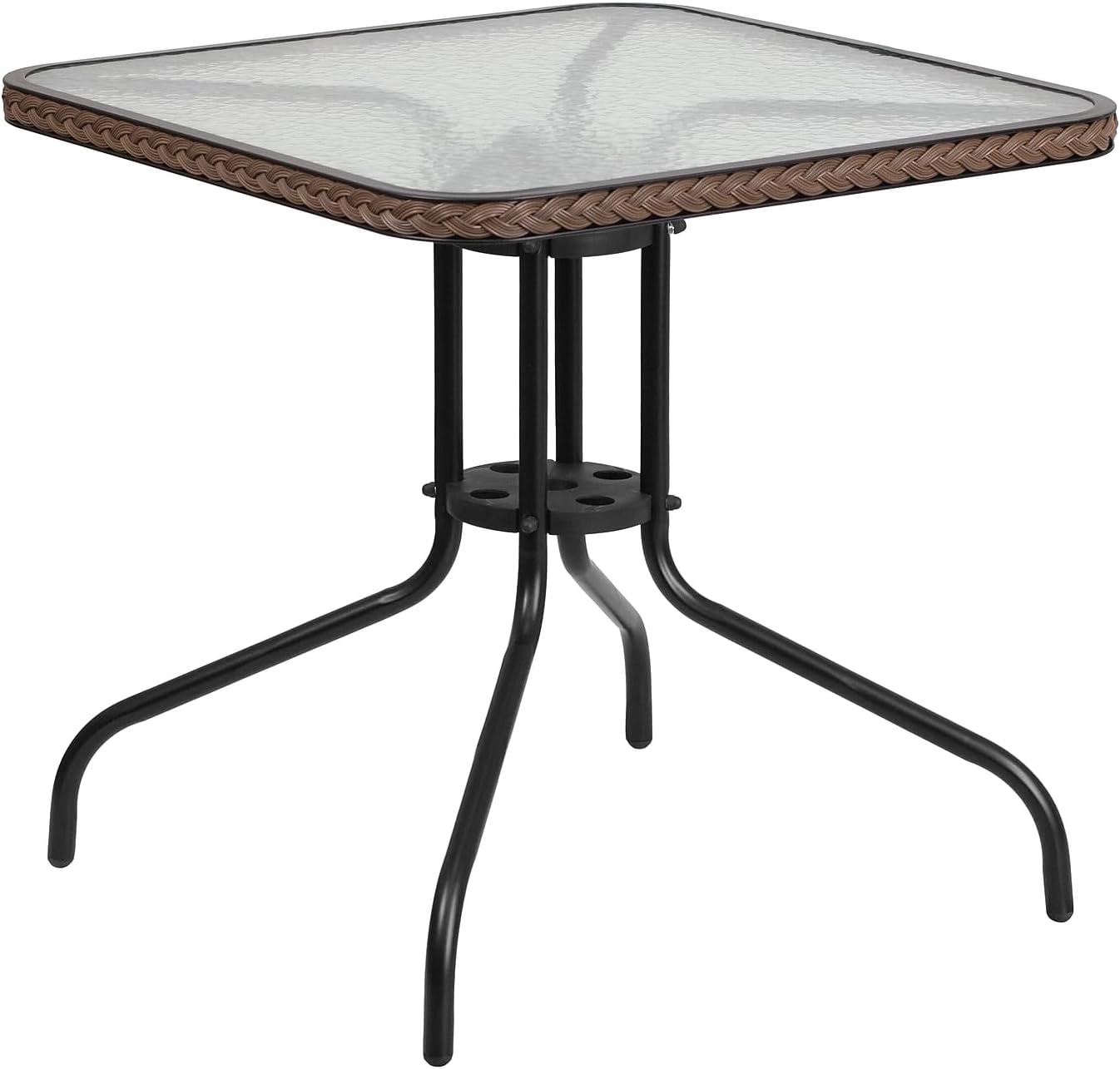 Mesa cristal cuadrada 28" borde ratán negro