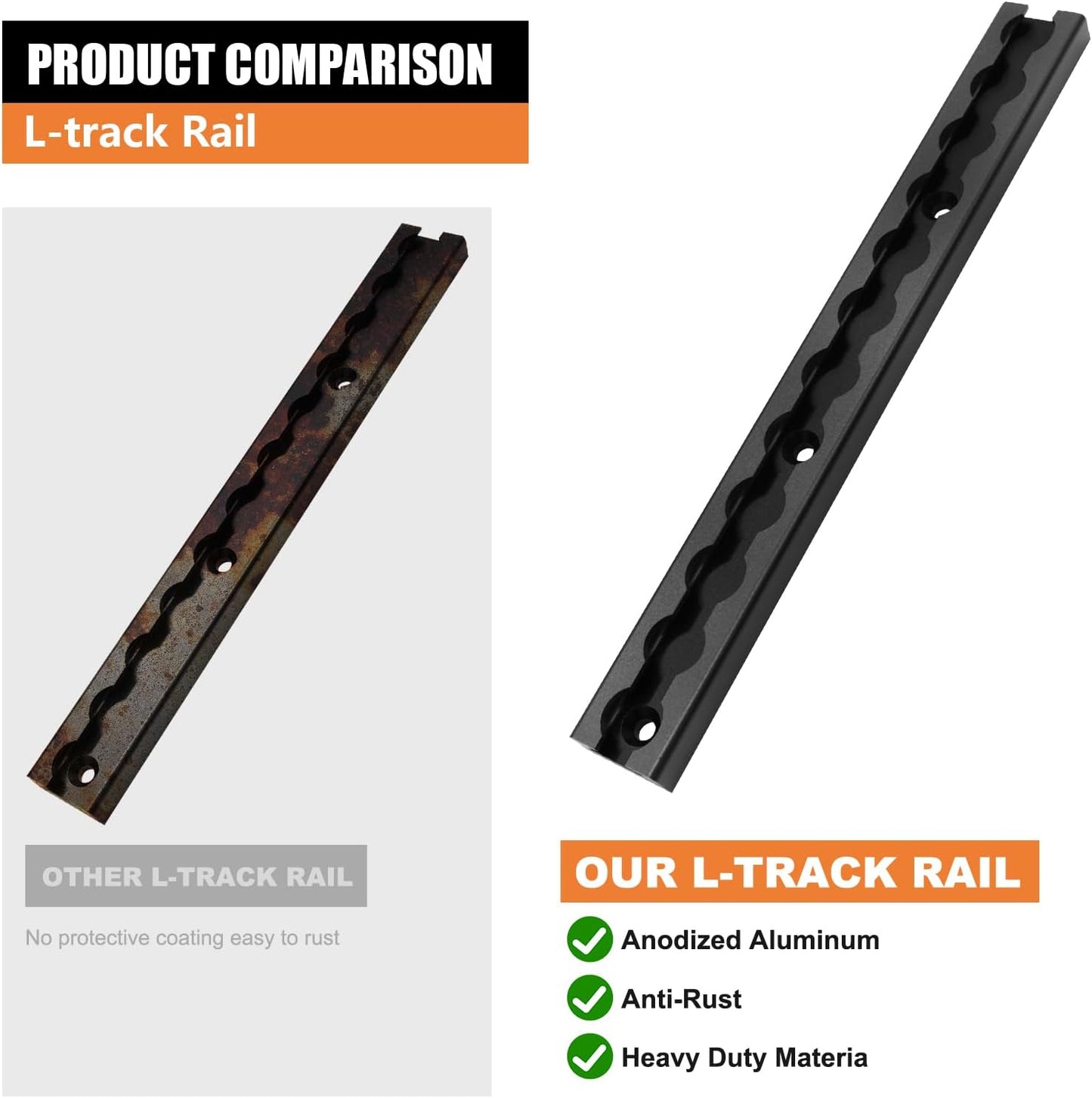 Riel L-track aluminio 12" negro set 4 para camión y remolque