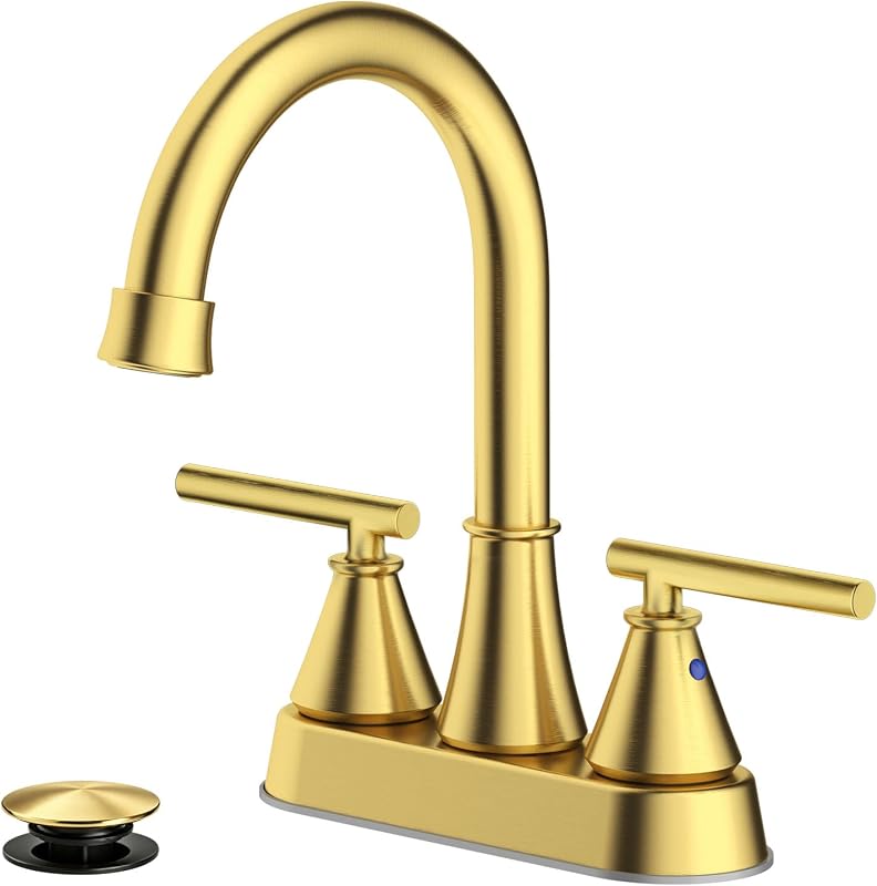 Grifo baño 4" oro cepillado sin plomo con tapón drenaje