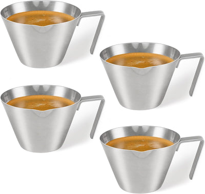 4 Tazas Café Expreso Acero Inox Asa Medidora Doble Escala 3.4oz