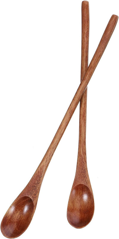 2 Cucharas Largas Madera para Café, Miel, Postre 9.1pulg