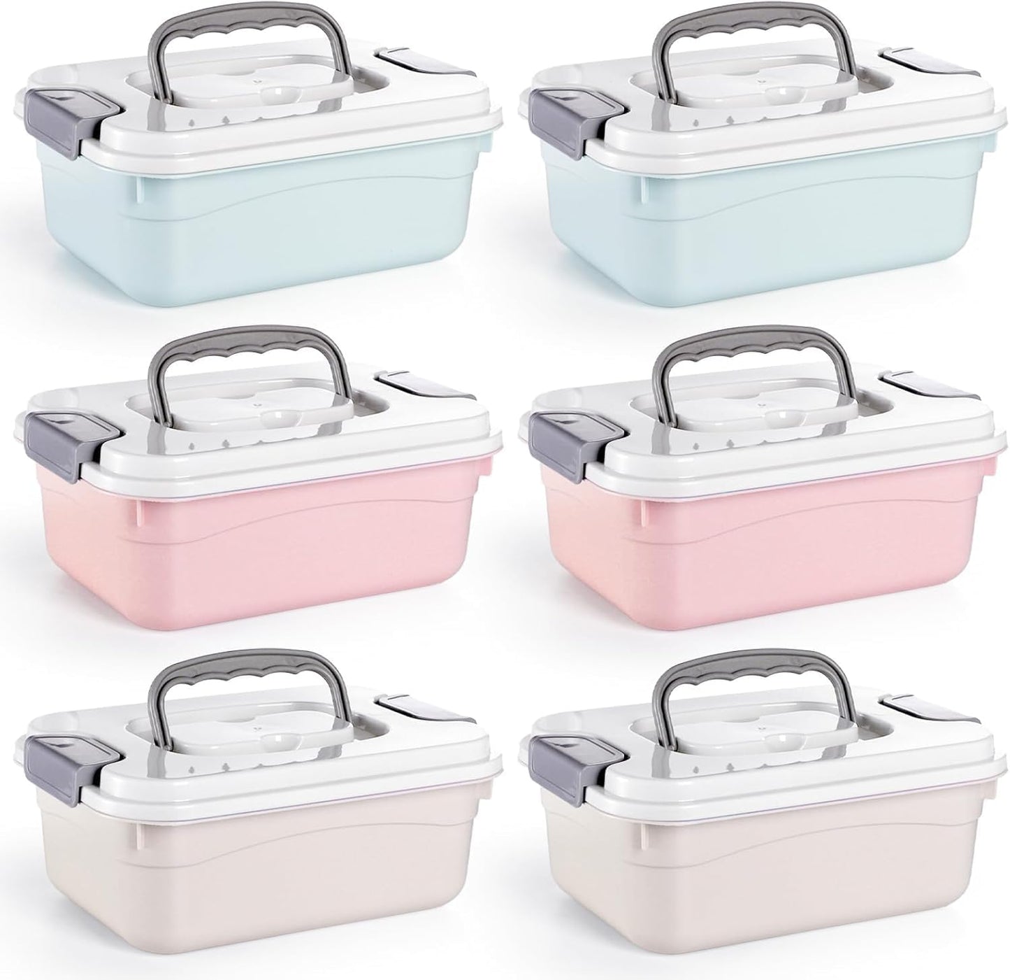 6 Cubos Plástico con Tapa 2.1qt Caja Apilable