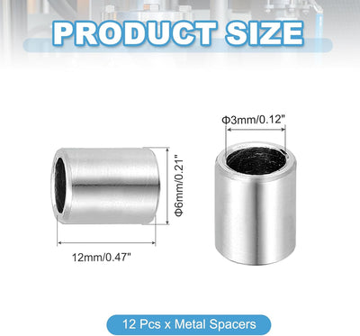 12 Pzas Espaciadores Acero Inox 3x6x12mm Redondo