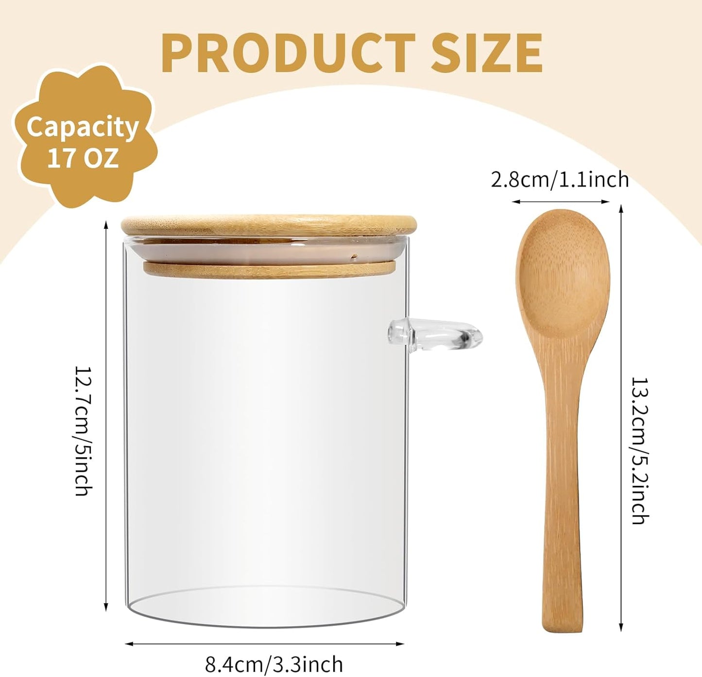 12 Tarros Vidrio con Tapas y Cucharas Bambú 17oz para Cocina