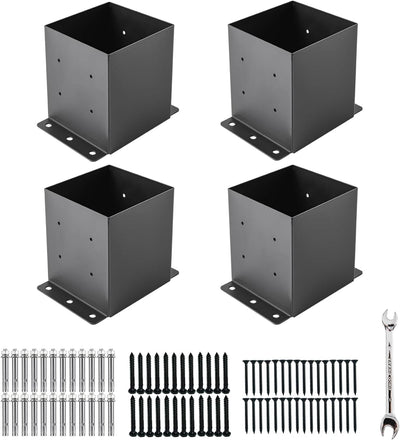 Base poste 6x6 anclaje acero negro 4 Pzas para valla terraza