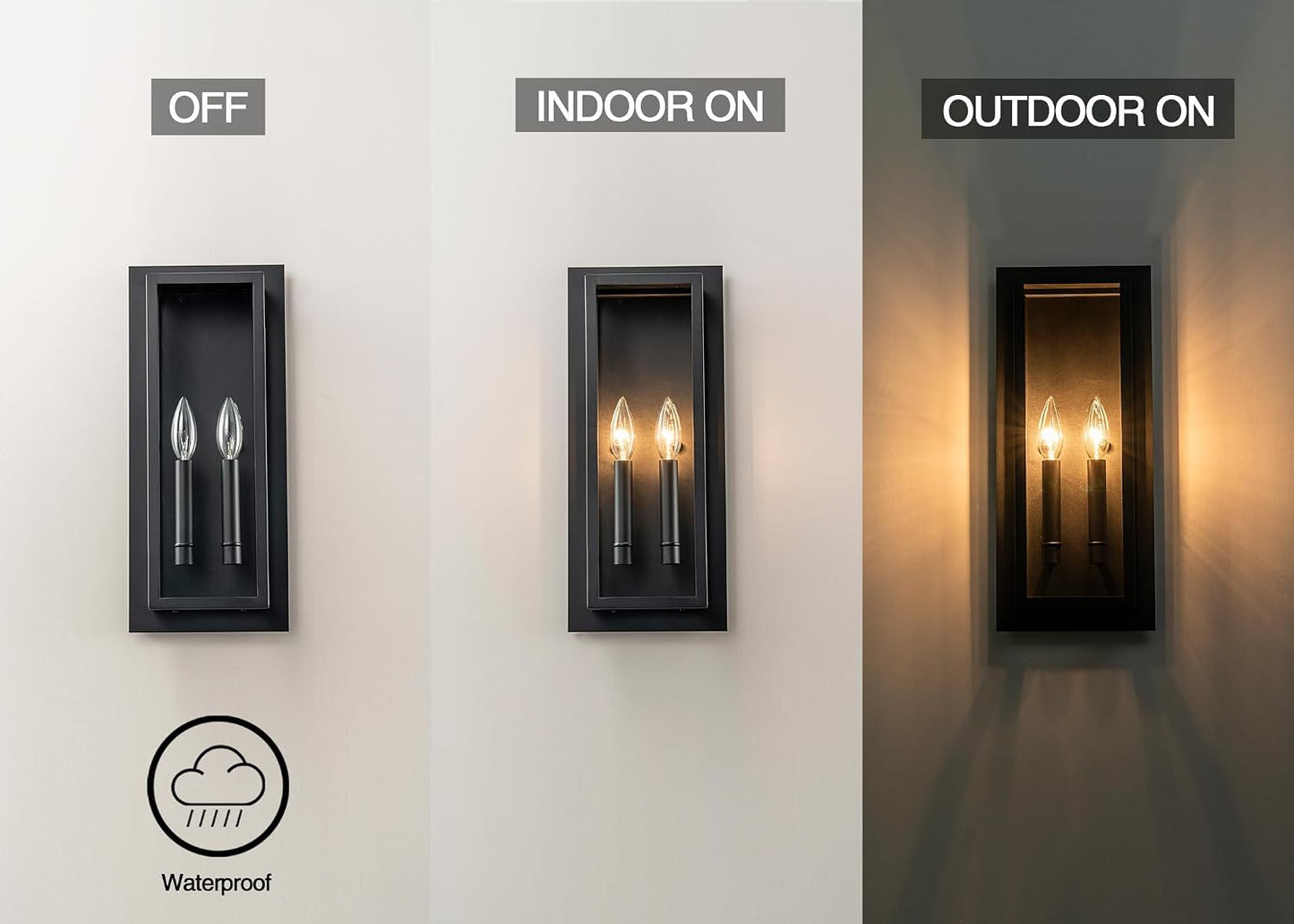 Aplique pared exterior negro grande con candelabro 2 luces