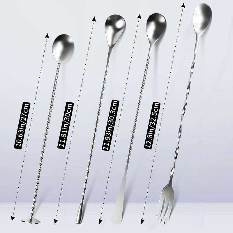4 Cucharas Barra Acero Inox 304 Espiral Mango Largo