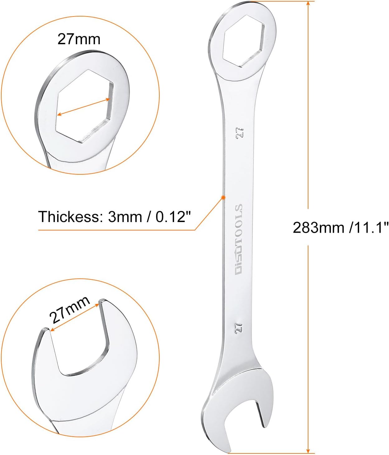 Llave combinada métrica 1.063pulg 6 Pzas cr-v acero cromado plateado