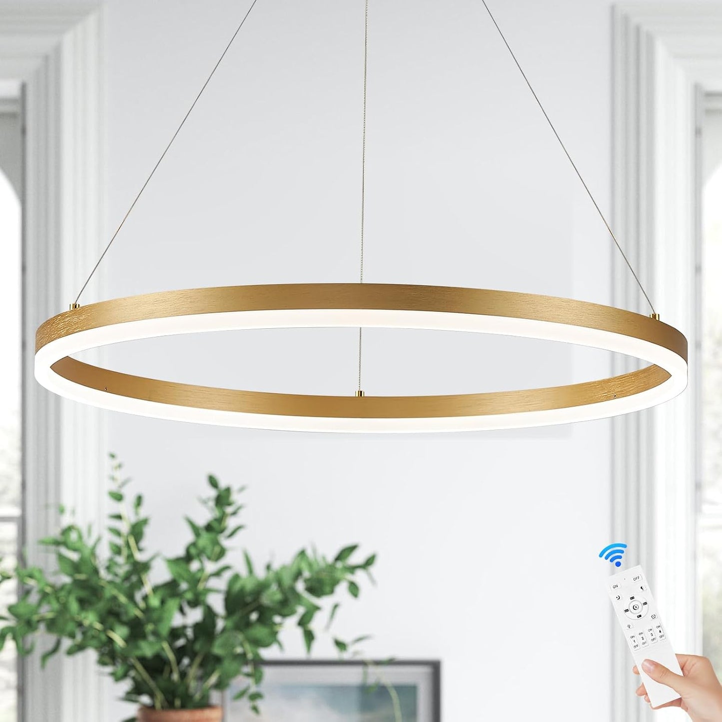 Lámpara colgante LED anillo dorado 36W regulable