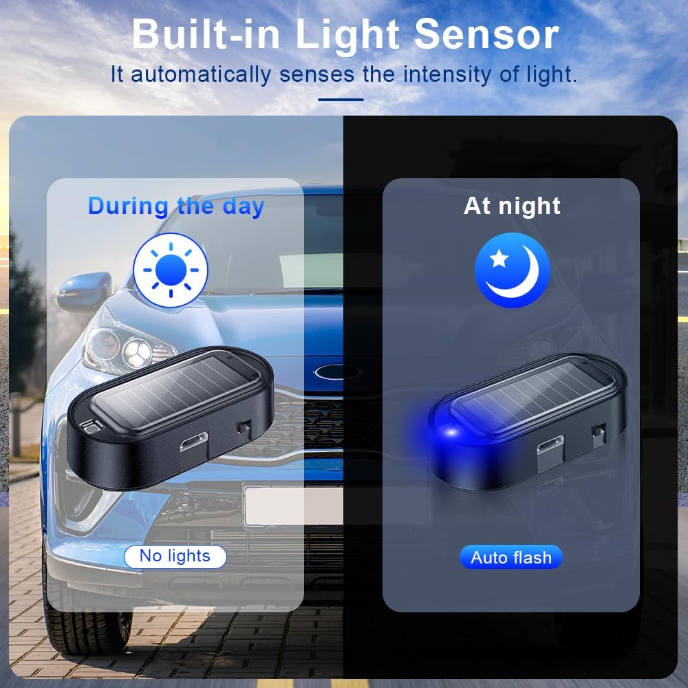 Alarma solar led antirrobo para auto con luz interior