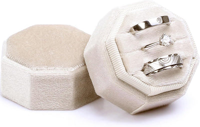 Caja terciopelo anillos joyería vintage 3 ranuras boda compromiso