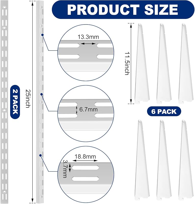Estantería vertical doble riel blanco 25" soporte ajustable