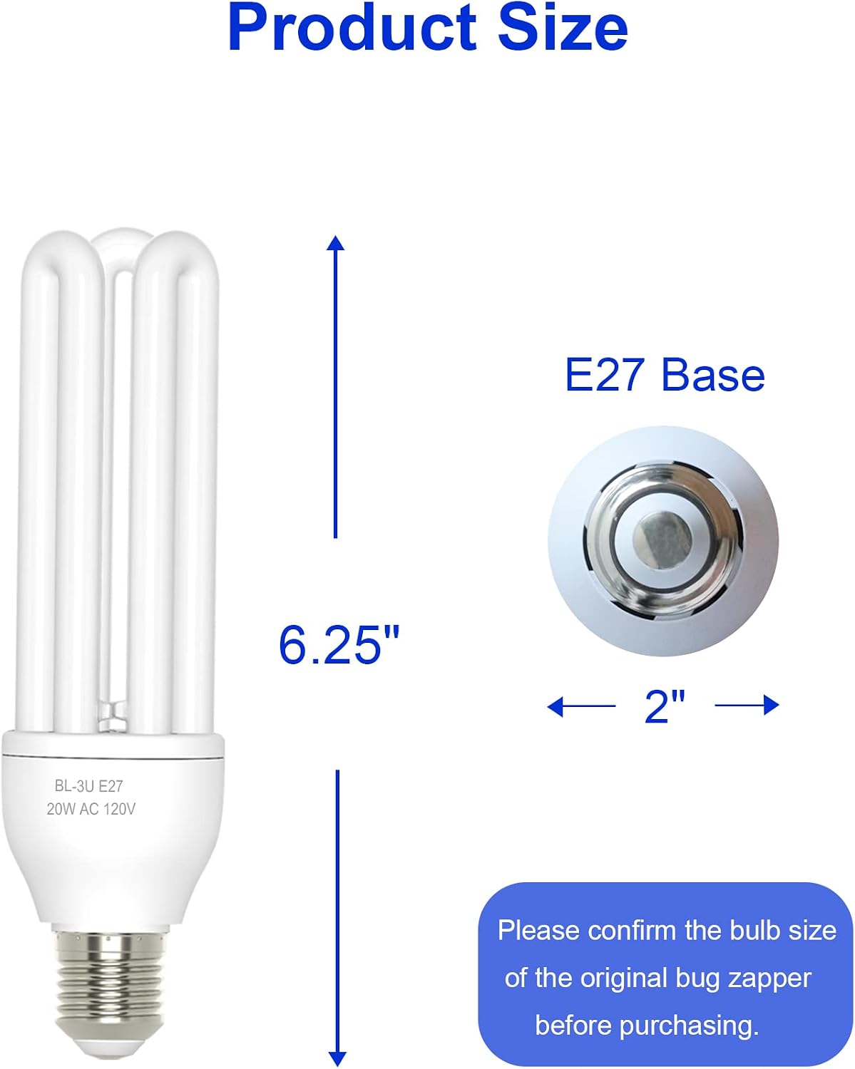 2 Bombillas E27 20W para Exterminador Insectos Comp Meilen